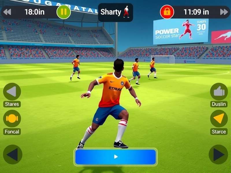 Gujarat Soccer Stars gameplay showing power shot meter and cricket-inspired controls